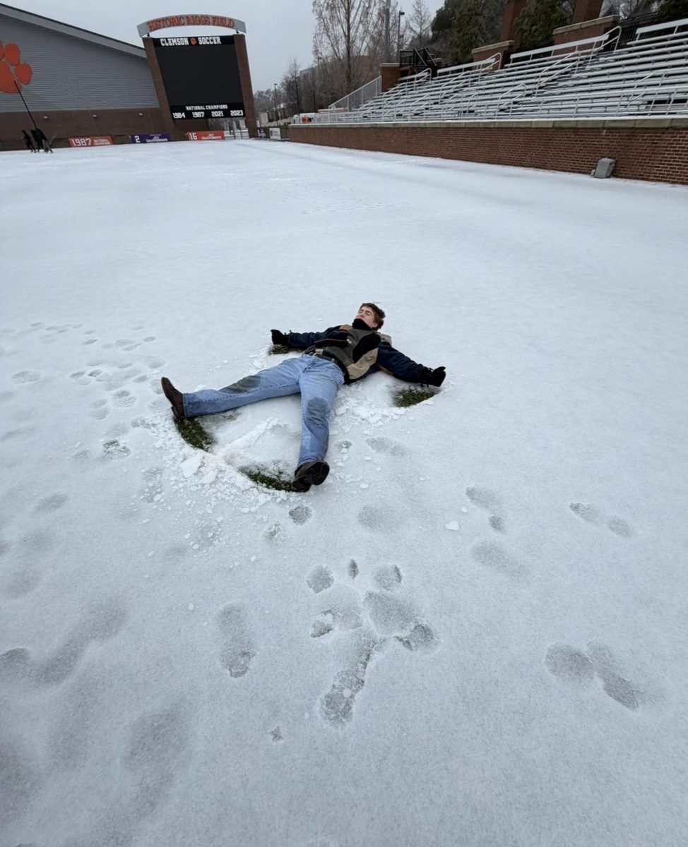 Jack making a snow angel on a rare Clemson snow day